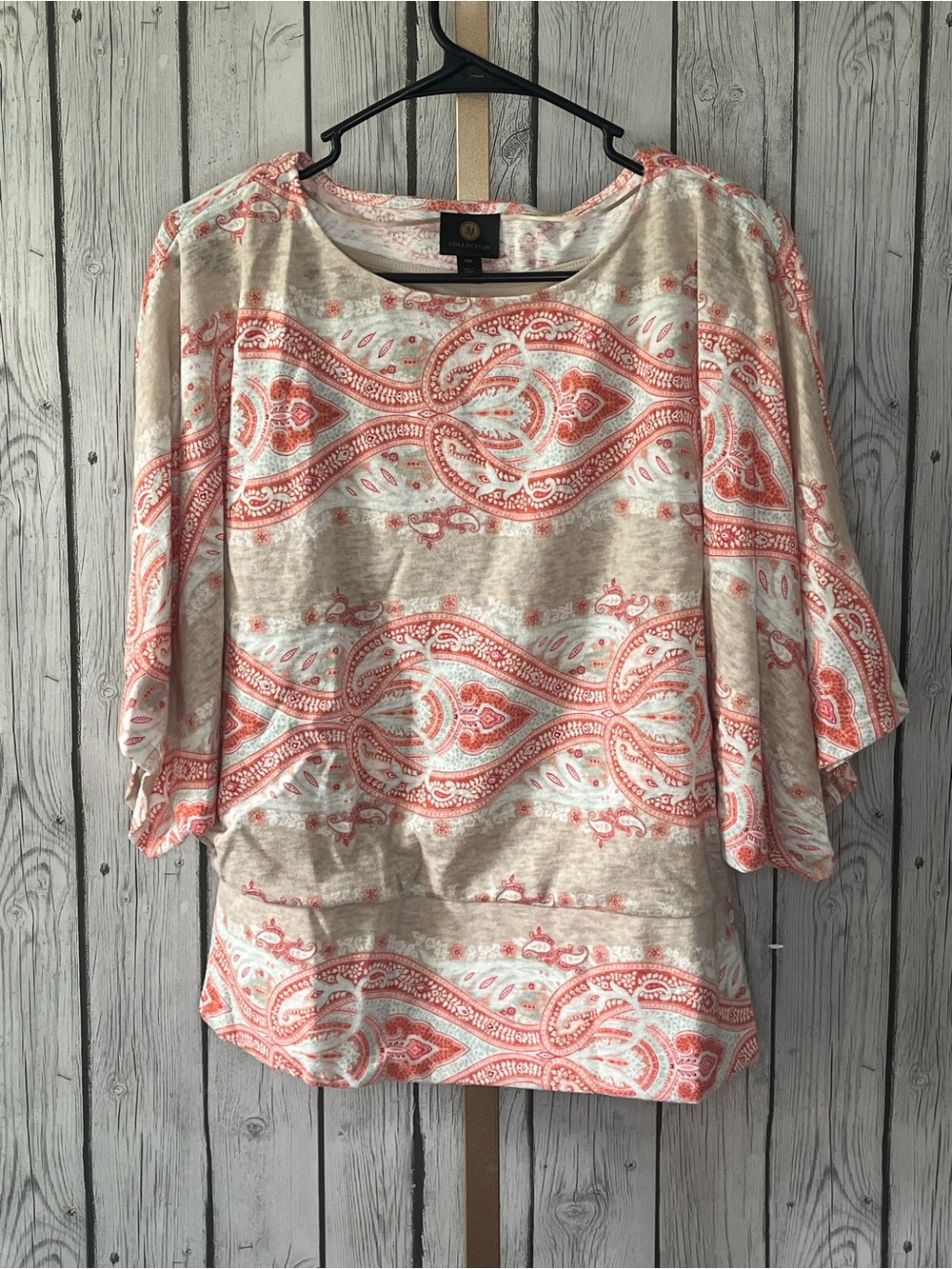 NWT JM Collection Boho Coral Paisley Batwing Blouse PXL